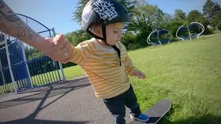 18 month old Skateboarding toddler progress #1. 1 year old baby skateboarding.