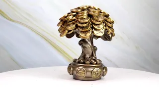 Ebros Feng Shui Gold Tree Statue Money Coin Tree of Wealth And Abundance Decor