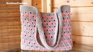 Crochet Two Color Tote Market Bag Tutorial - Easy Pattern