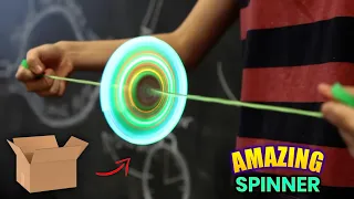 how to make cardboard spinner , how to make thread spinner , Amazing spinning toy , hand bayblade