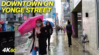 Yonge Street in the Rain! Downtown Toronto Walk (Feb 22, 2022)