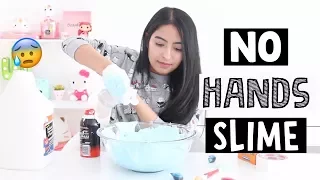 TRYING TO MAKE FLUFFY SLIME WITH NO HANDS!