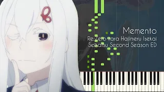 [FULL] Memento - Re:Zero kara Hajimeru Isekai Seikatsu 2nd Season ED - Piano Arrangement [Synthesia]