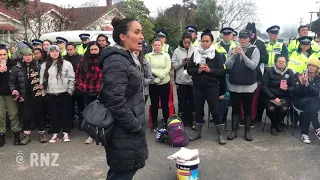 Pania Newton addresses crowd at Ihumātao