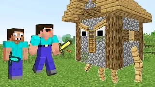 NOOB And PRO vs Evil Walking House in Minecraft ! Noob Pranked Pro Like Maizen Mikey and JJ