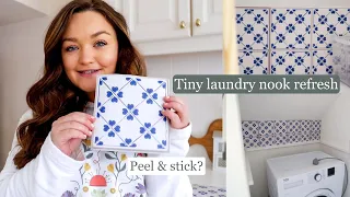 Teeny tiny laundry nook makeover, peel and stick tile... Yay or nay?