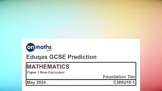 Eduqas May 2024 Predicted Maths GCSE Paper 1 Non-Calculator (Foundation) Exam C300U10-1