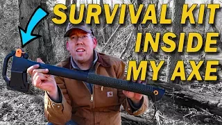 Wilderness Survival Kit inside my axe - DIY survival kit & paracord wrap ax handle