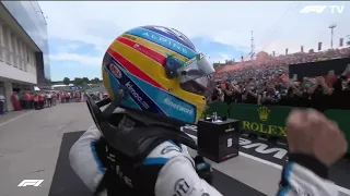 Alonso celabrates Ocon's win in Hungary