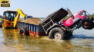 Mahindra tractor Stuck in mud River | JCB machine pulling | tractors stuck in river | #CFV |