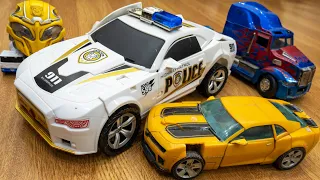 Big & Small: Giant Transformers POLICE racing car Crossing Bumblebee Robot, Barricade Transformation