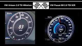 VW Arteon 2.0 TSI 4Motion VS. VW Passat B8 2.0 TDI SCR - Acceleration 0-100km/h