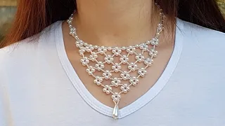 Necklace CORNER/Beaded necklace/Pearl necklace/Diy/Beaded/Жемчужное колье своими руками/Tutorial