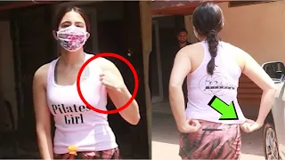 Sara Ali Khan Adjusting Her Clothes Feeling Uncomfortable In Front of Paparazzi