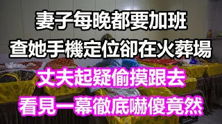 妻子每晚都要加班，查她手機定位卻在火葬場，丈夫起疑偷摸跟去，看見一幕徹底嚇傻，竟然...#淺談人生#民間故事#為人處世#生活經驗#情感故事#養老#花開富貴#深夜淺讀#幸福人生#中年#老年