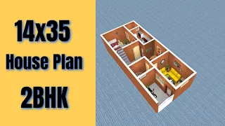 14x35 House Plan 2bhk || 50 Gaj House Design || 14x35 Home Plan || Small House Plan