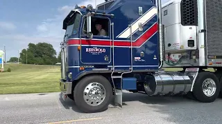 Beautiful Kenworth K100 with a stainless steel spread axle reefer leaving the Keystone Nationals