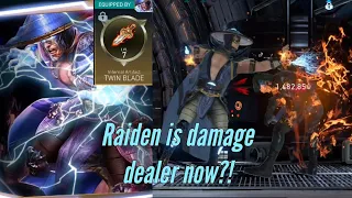 Raiden with 600% damage boost!! Raven and Twin blades combo testing! Injustice 2 Mobile