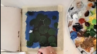 Lilly pads in a pond painting with Acrylics tutorial