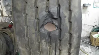 Tire repair from the screw. trailer wheel.