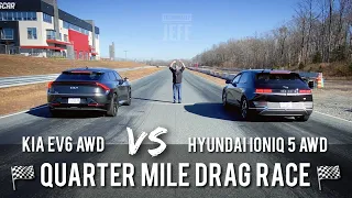 Kia EV6 AWD vs Hyundai Ioniq 5 AWD - Quarter Mile Drag Race 😃