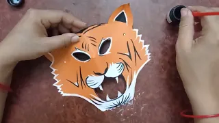 Tiger face mask | how to make tiger face mask | animal face mask making with paper | bagh ka mukhota