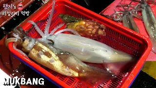 Real Mukbang:) Raw Squid & Steamed Whole Squid ★ ft. Soju, Sea Cucumber, Sea Squirt