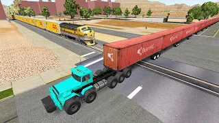 Long Giant Truck Accidents on Railway and Train is Coming #9 | BeamNG Drive