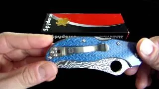 Spyderco Stretch Damascus Blue Nishijin Glass Fiber Handles C90GFBLPD