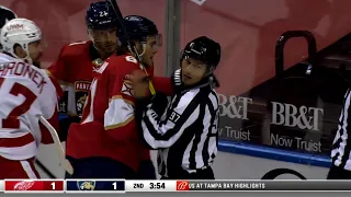 Dylan Larkin Hits Riley Stillman After The Whistle