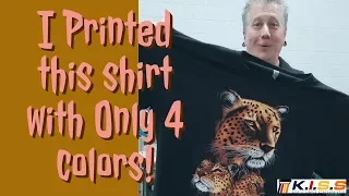 Full Color image Screenprinted using only 4 colors on a dark shirt