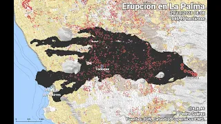 Colada de lava, evolución. Volcán en La Palma.