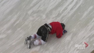Reporter crashes and burns on Red Bull Crashed Ice track in Ottawa