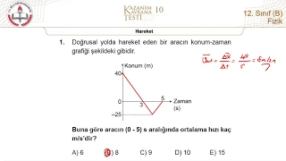 12B MEB Fizik Kazanım Kavrama Testi-10 (Hareket) [2018-2019]