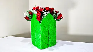 ideia de como fazer vaso decorativo de gesso com molde de folhas de algodão-de-seda,