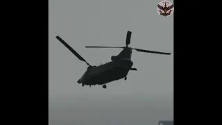 “A CHINOOK DISPLAYS NOSE DOWN QUICK STOP MANEUVER AT BOURNEMOUTH AIR FEST.”"