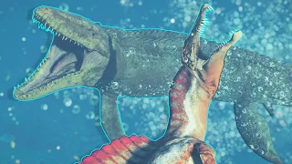 SPINOSAURUS vs MOSASAURUS | AQUATIC BATTLE!! - Jurassic World Evolution 2