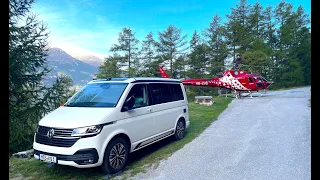 Solo Camping Swiss Alps / Helicopter landing behind my Van!