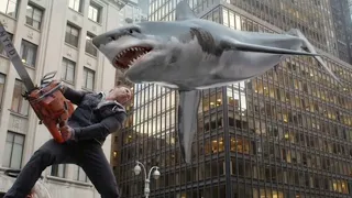Sharknado 2 (2014) - Finn chainsaws through the shark 9/10 Moviescenes Not Copyright ©