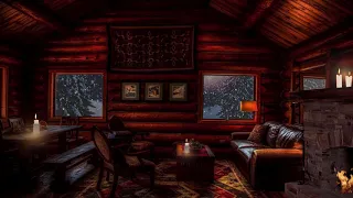Ambiance de cabane cozy sous la neige au son du vent et crépitements de cheminée