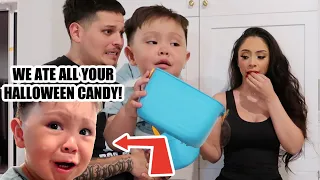 TELLING OUR BABY WE ATE ALL HIS HALLOWEEN CANDY *FUNNIEST REACTION*