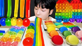 ASMR MUKBANG| Rainbow Desserts with friends(Meringue, Jelly noodles, Push-pop, Crepe cake, Macaroon)