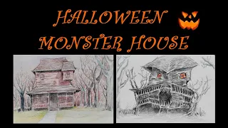 [HALLOWEEN DRAWING 2022] Monster House - Day & Night || by Ngan Hong (Meo Rung)