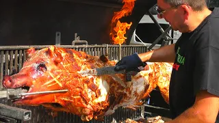 Italy Street Food. Roasted Pork, Grilled Beef and Lamb Sausages, Seafood, Pizza and more