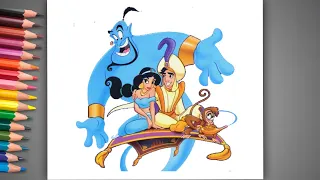 How to draw Aladdin, Jasmine, Genie and Abu | Aladdin Cartoon characters drawing