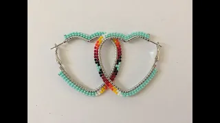 Beaded heart hoop earrings