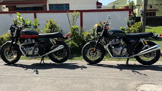 2024 Royal Enfield Interceptor 650 calli green vs sunset strip color walk-around and comparison