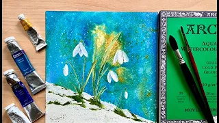 Morgaine's Beginners Loose Flower Watercolor Painting tutorial Demo Watercolour landscape SNOWDROPS