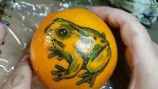 Frog Tattoo On an Orange. Satisfying Time Lapse!!