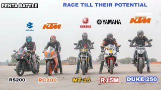 MOTO GP R15M VS MT15 VS RS200 VS RC200 VS DUKE 250 [ PENTA BATTLE RACE ] RACE TILL THEIR POTENTIAL